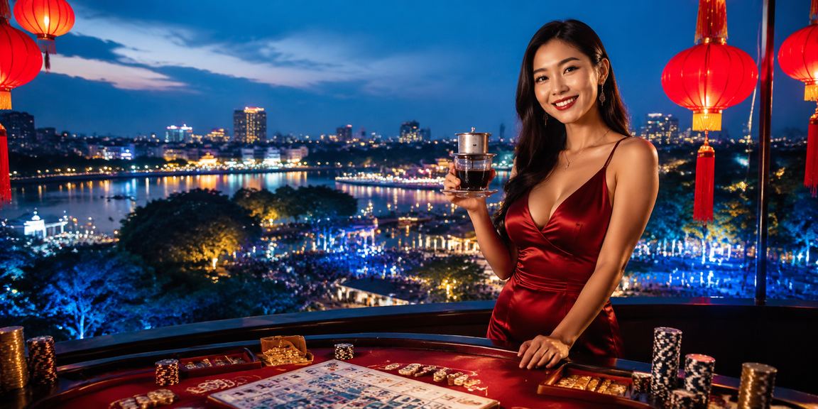 Người chơi tại Hà Nội thưởng thức cà phê và tham gia trò chơi bài trực tuyến trên điện thoại