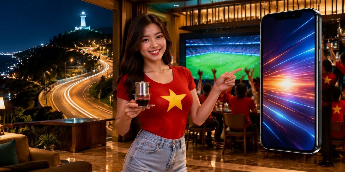 Người dùng trải nghiệm casino mobile tại Vũng Tàu với ly cà phê